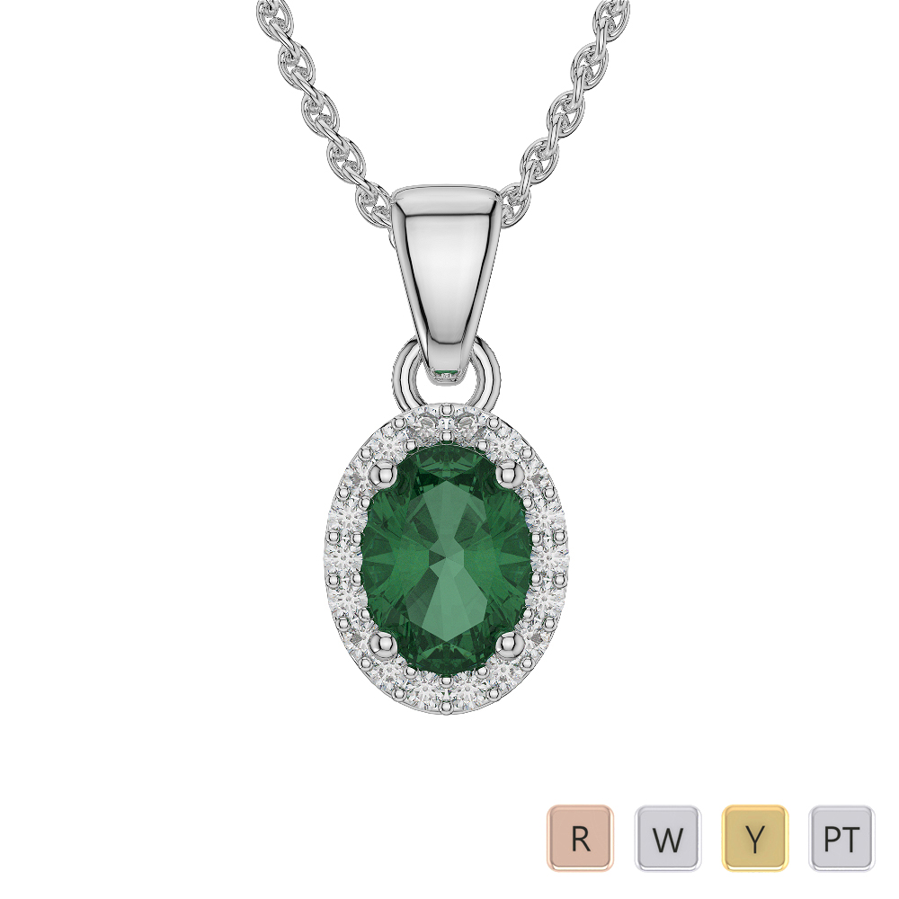 Oval Shape Emerald and Diamond Necklaces in Gold / Platinum AGDNC-1072-Lab