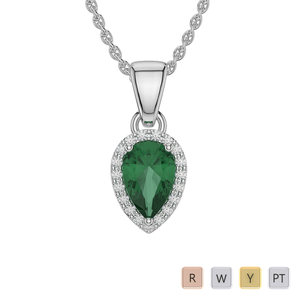 Pear Shape Emerald and Diamond Necklaces in Gold / Platinum AGDNC-1074-Lab