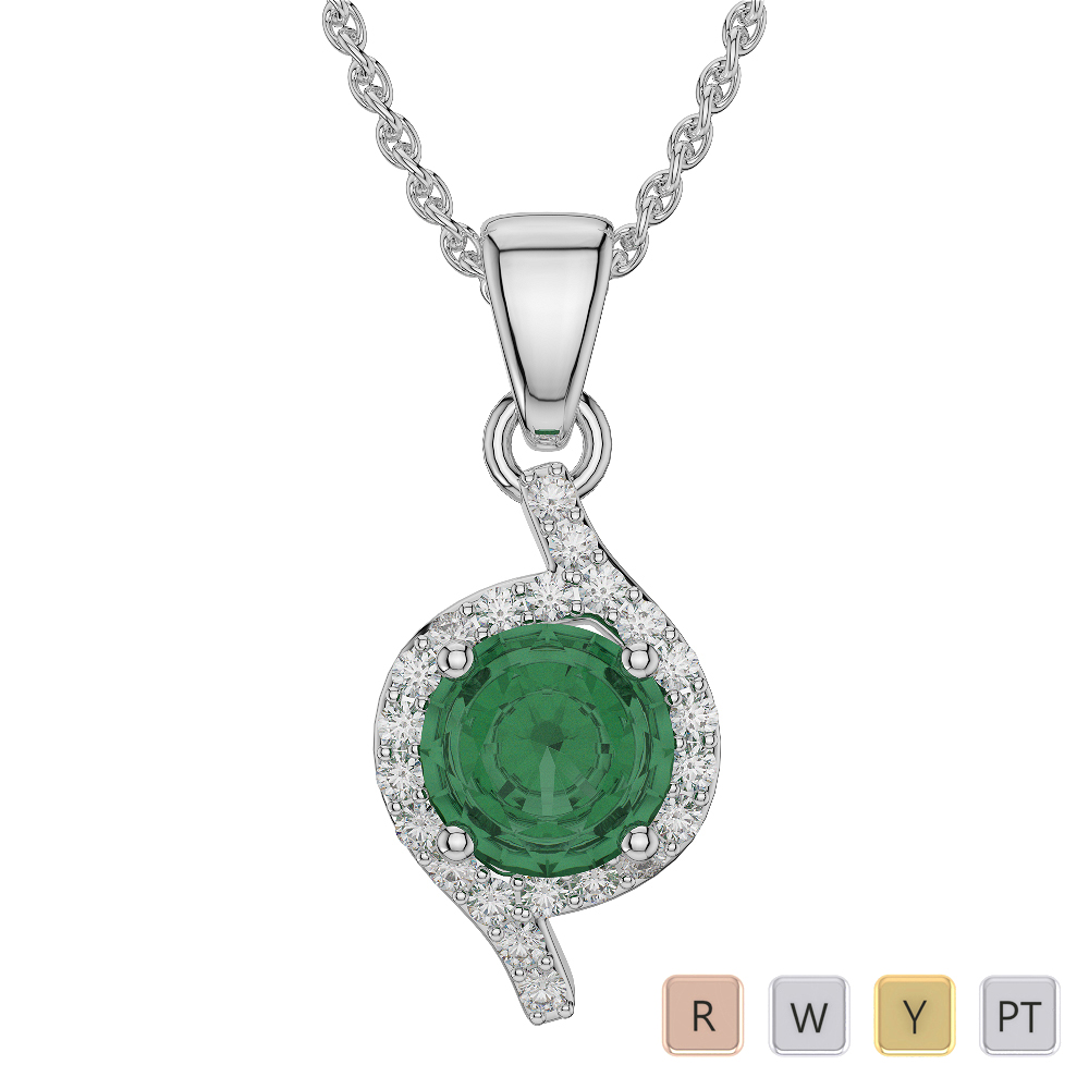 Round Shape Emerald and Diamond Necklaces in Gold / Platinum AGDNC-1076-Lab