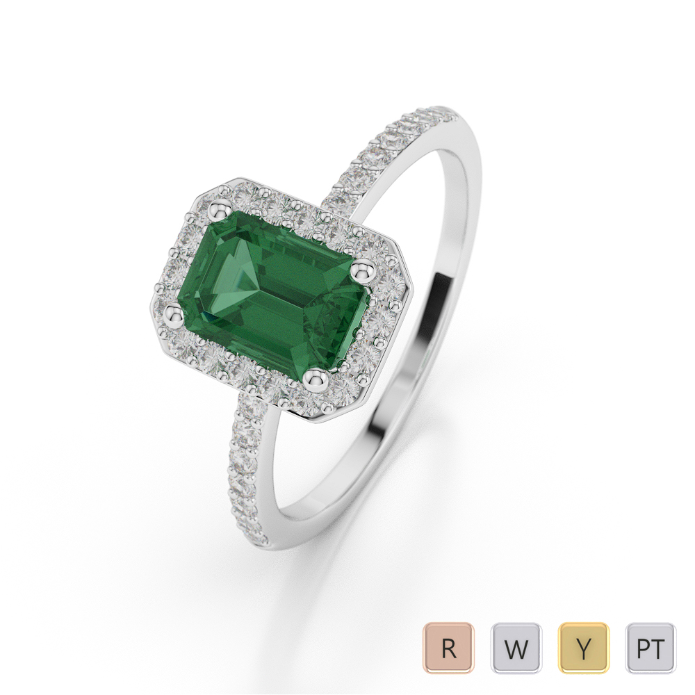Gold / Platinum Emerald Shape Emerald and Diamond Ring AGDR-1062
