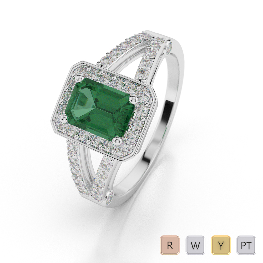 Gold / Platinum Emerald Shape Emerald and Diamond Ring AGDR-1063