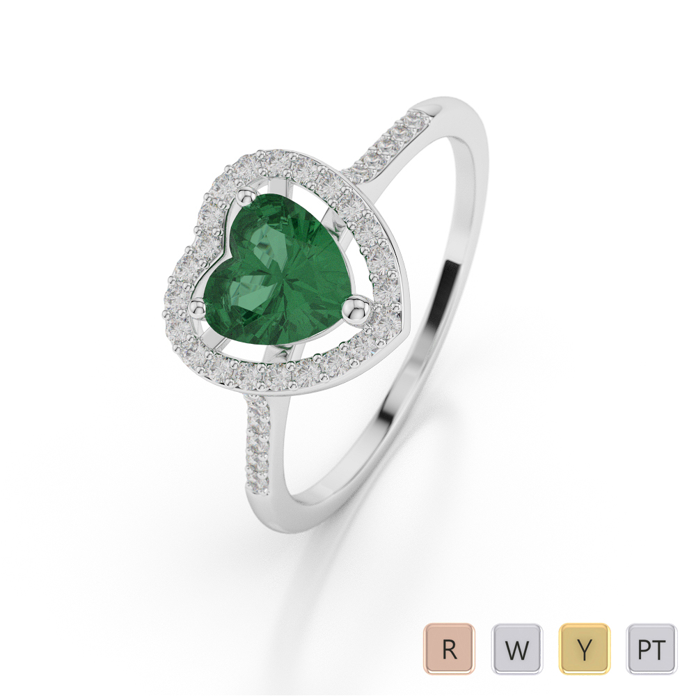 Gold / Platinum Heart Shape Emerald and Diamond Ring AGDR-1066