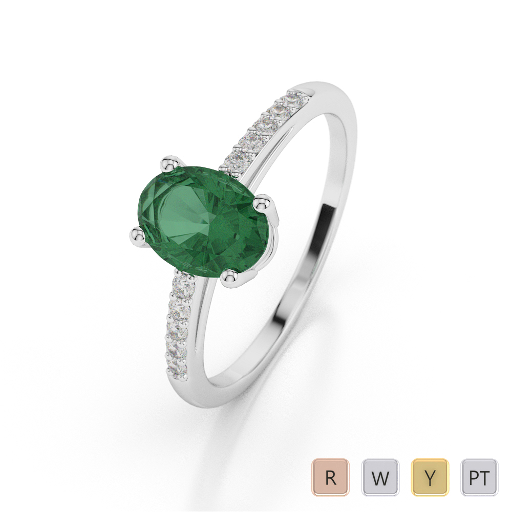 Gold / Platinum Oval Shape Emerald and Diamond Ring AGDR-1070