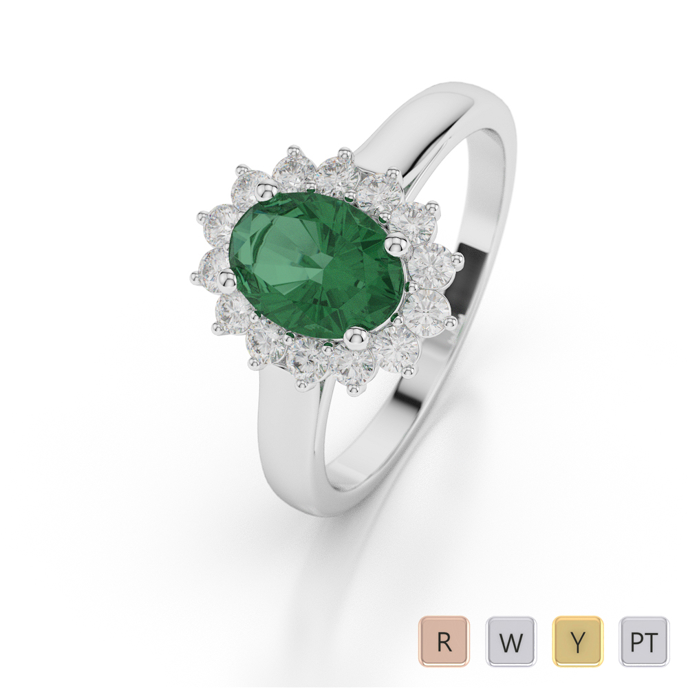 Gold / Platinum Oval Shape Emerald and Diamond Ring AGDR-1071