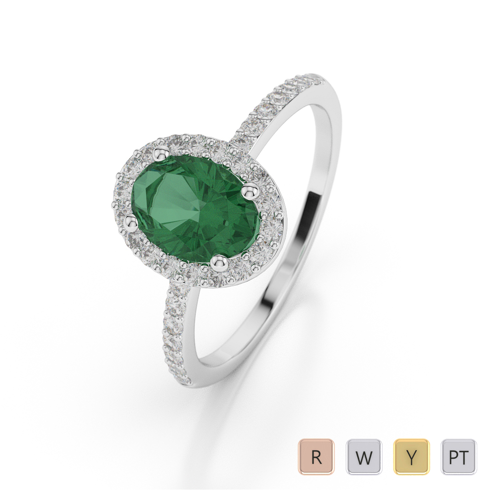 Gold / Platinum Oval Shape Emerald and Diamond Ring AGDR-1072