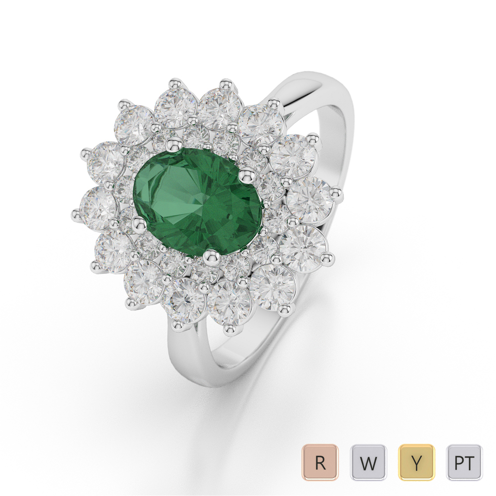 Gold / Platinum Oval Shape Emerald and Diamond Ring AGDR-1073