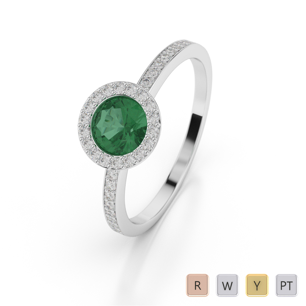 Gold / Platinum Round Shape Emerald and Diamond Ring AGDR-1075