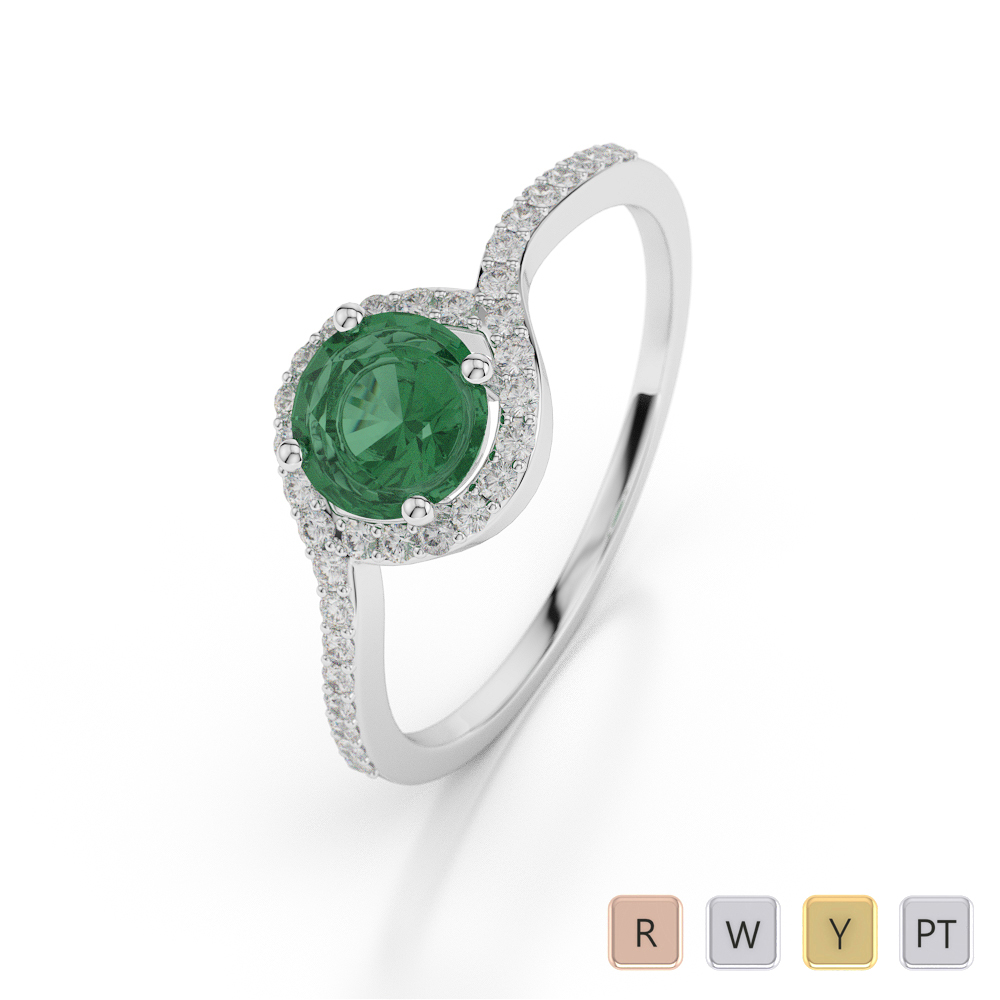 Gold / Platinum Round Shape Emerald and Diamond Ring AGDR-1076