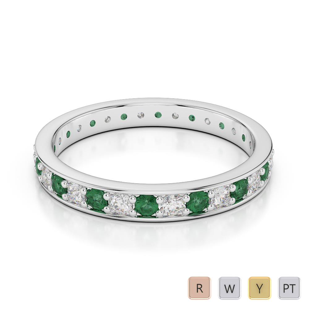 2.5 MM Gold / Platinum Round Cut Emerald and Diamond Full Eternity Ring AGDR-1079