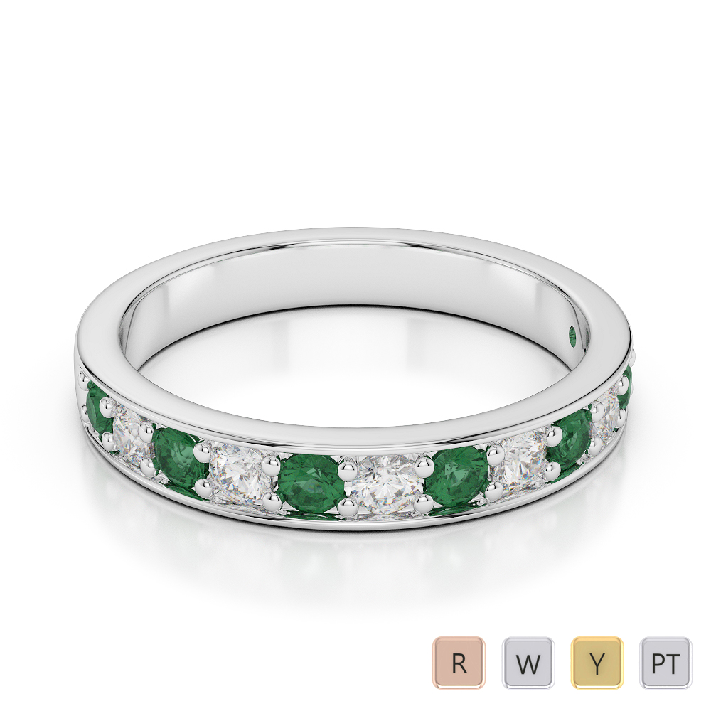 3 MM Gold / Platinum Round Cut Emerald and Diamond Half Eternity Ring AGDR-1084