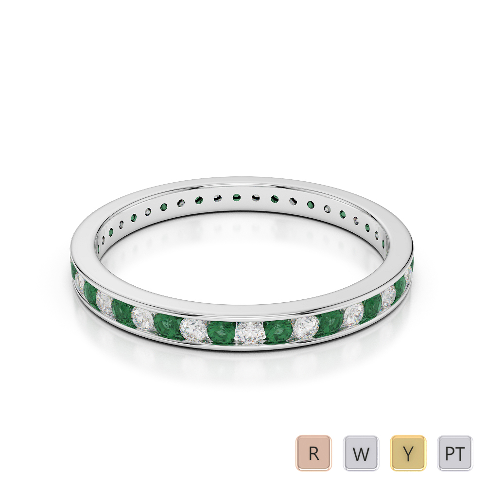 2.5 MM Gold / Platinum Round Cut Emerald and Diamond Full Eternity Ring AGDR-1086