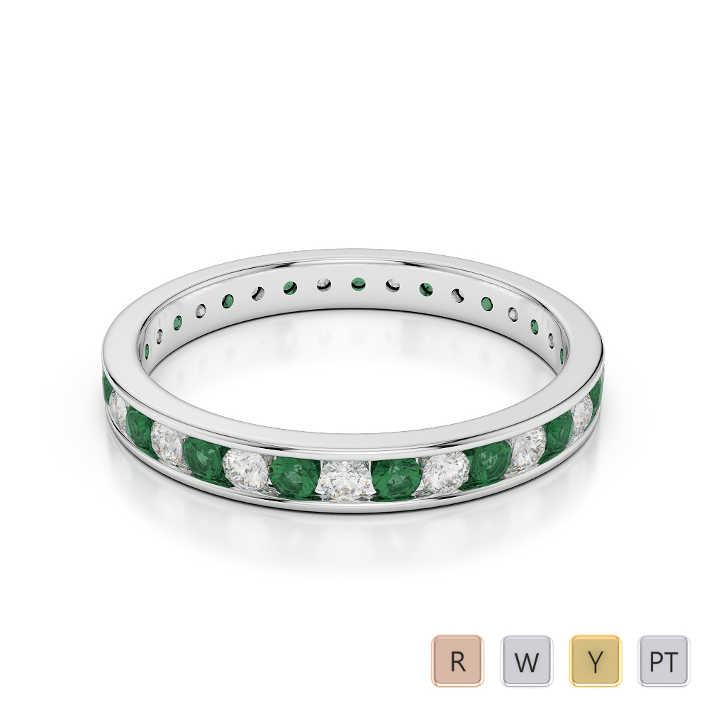 3 MM Gold / Platinum Round Cut Emerald and Diamond Full Eternity Ring AGDR-1087