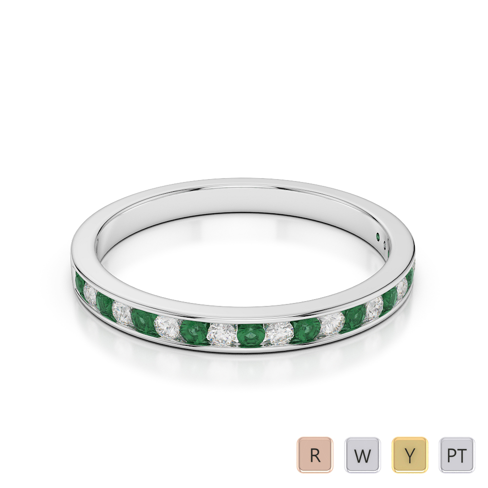 2.5 MM Gold / Platinum Round Cut Emerald and Diamond Half Eternity Ring AGDR-1089