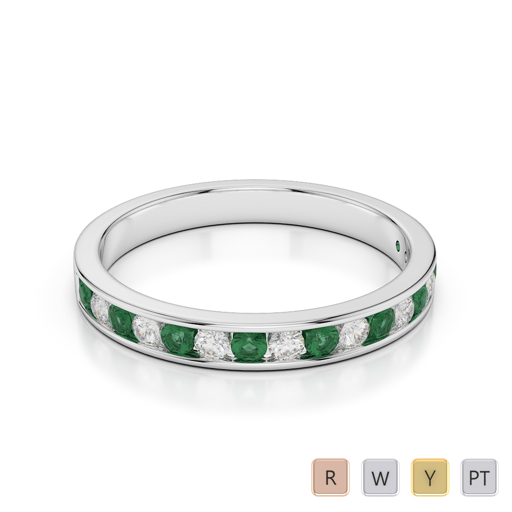 3 MM Gold / Platinum Round Cut Emerald and Diamond Half Eternity Ring AGDR-1090