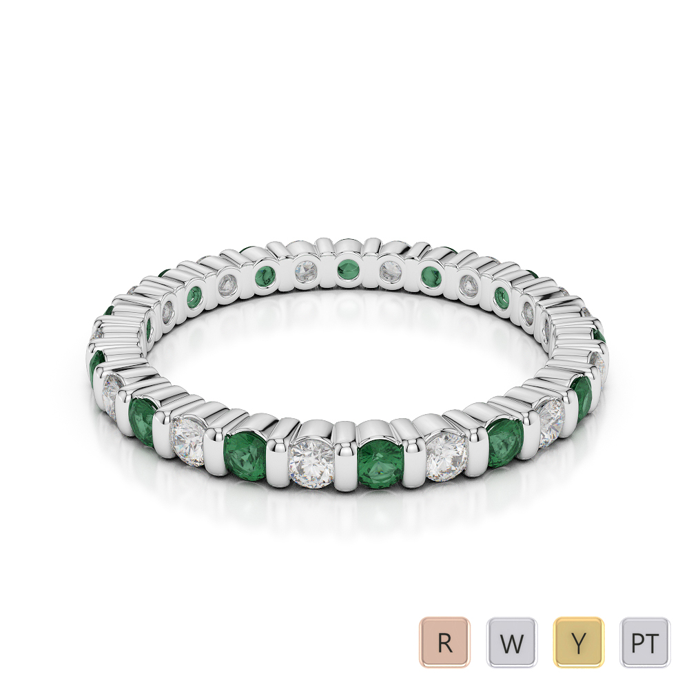 2 MM Gold / Platinum Round Cut Emerald and Diamond Full Eternity Ring AGDR-1092