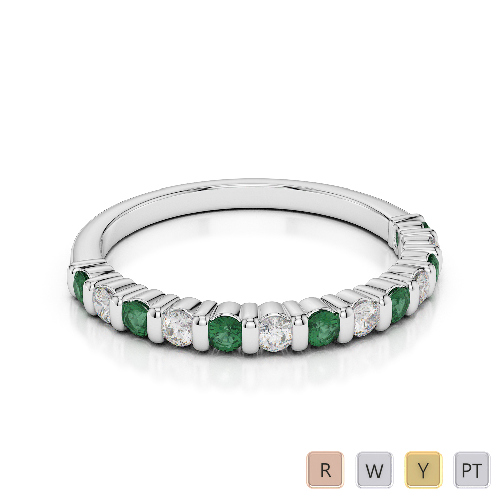 2 MM Gold / Platinum Round Cut Emerald and Diamond Half Eternity Ring AGDR-1095