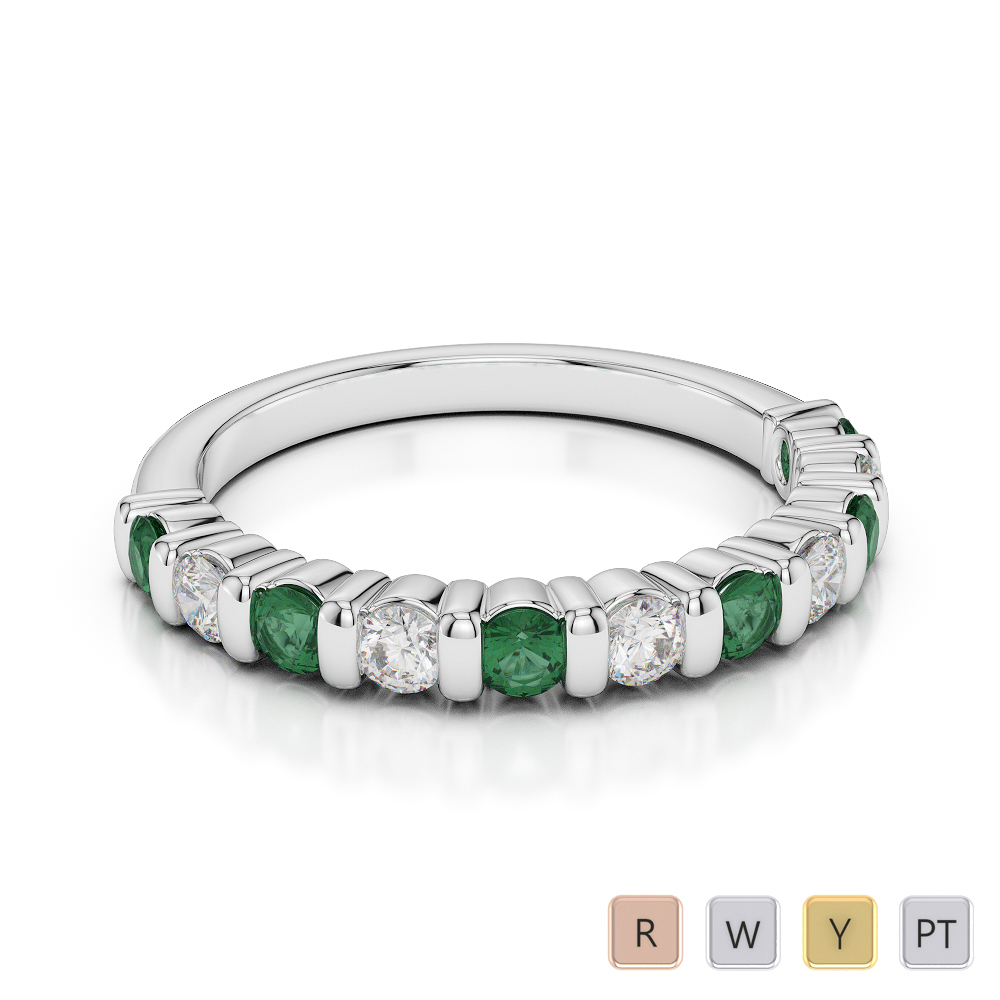 2.5 MM Gold / Platinum Round Cut Emerald and Diamond Half Eternity Ring AGDR-1096