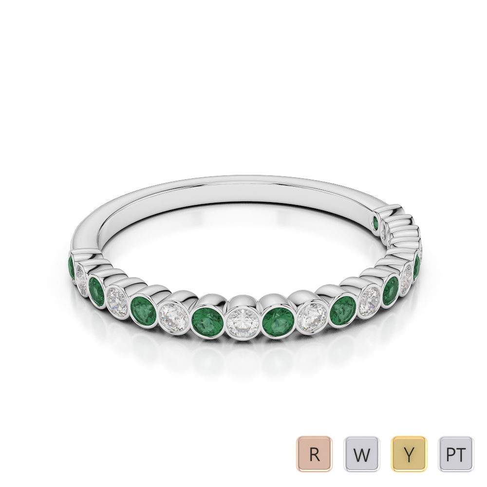 2 MM Gold / Platinum Round Cut Emerald and Diamond Half Eternity Ring AGDR-1101