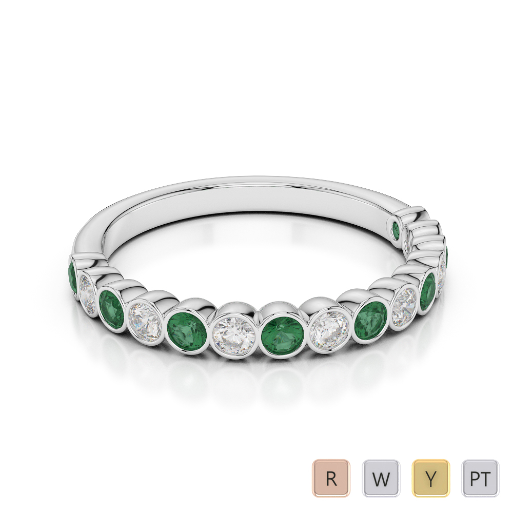 2.5 MM Gold / Platinum Round Cut Emerald and Diamond Half Eternity Ring AGDR-1102
