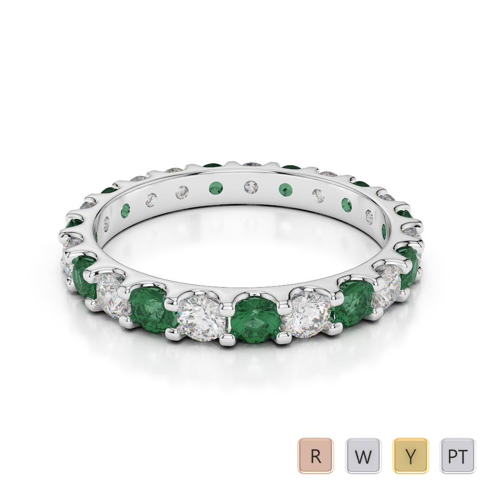 2.5 MM Gold / Platinum Round Cut Emerald and Diamond Full Eternity Ring AGDR-1105