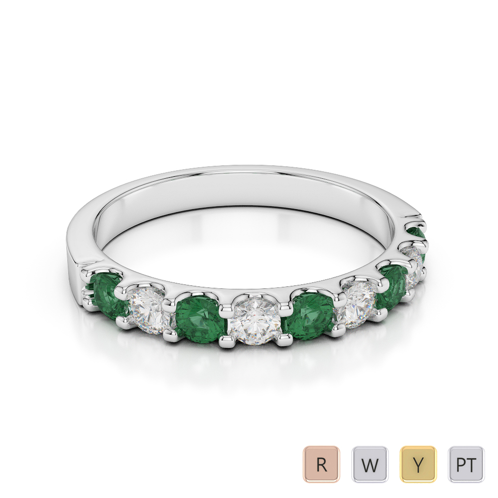 2.5 MM Gold / Platinum Round Cut Emerald and Diamond Half Eternity Ring AGDR-1108