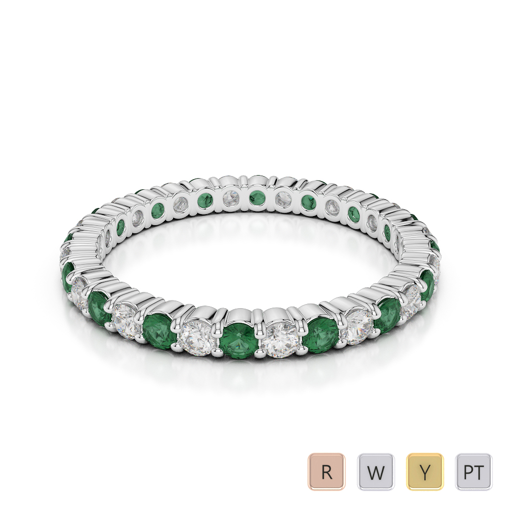 2 MM Gold / Platinum Round Cut Emerald and Diamond Full Eternity Ring AGDR-1110