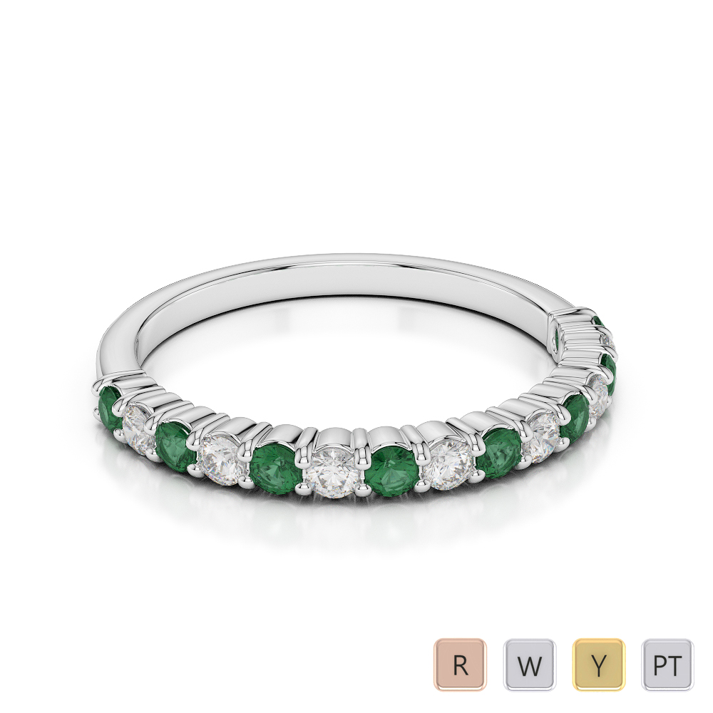2 MM Gold / Platinum Round Cut Emerald and Diamond Half Eternity Ring AGDR-1113