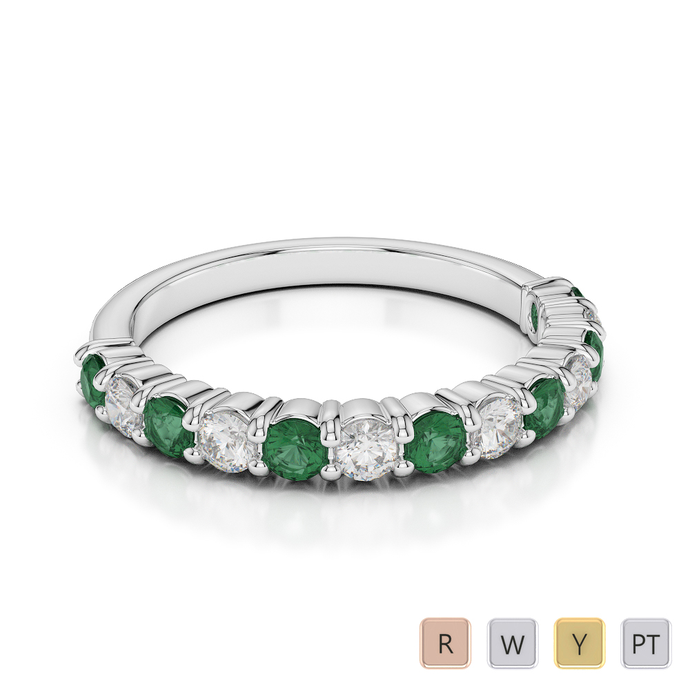 2.5 MM Gold / Platinum Round Cut Emerald and Diamond Half Eternity Ring AGDR-1114