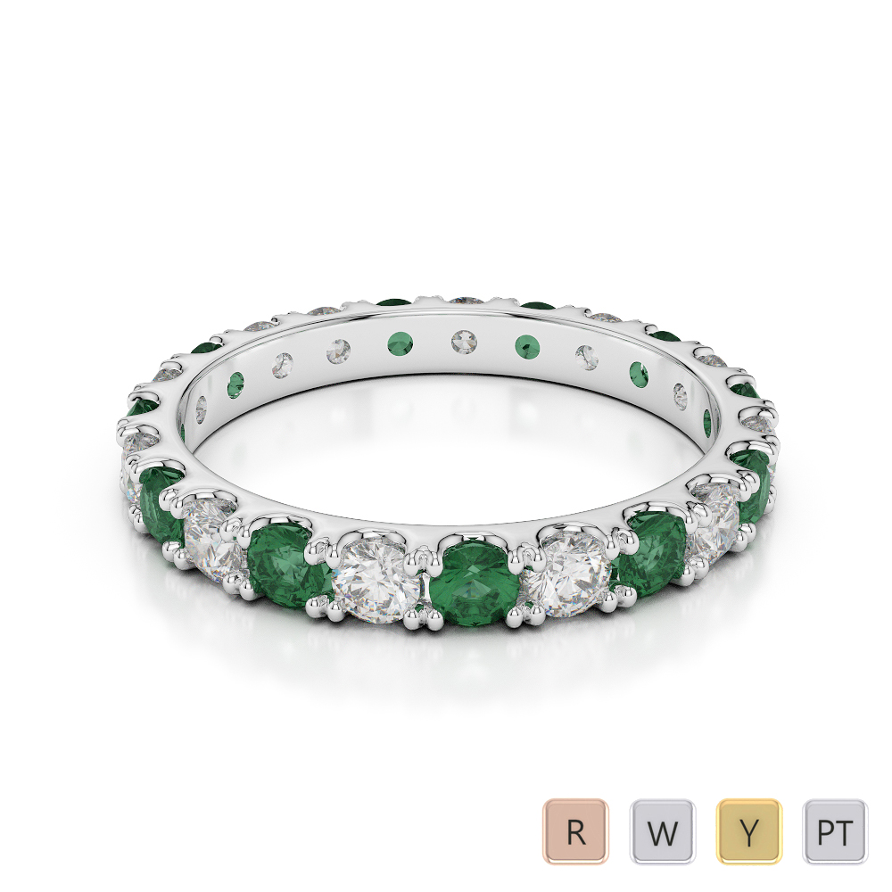 2.5 MM Gold / Platinum Round Cut Emerald and Diamond Full Eternity Ring AGDR-1121
