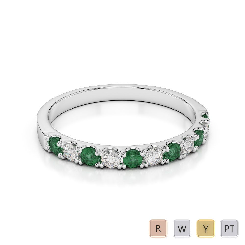 2 MM Gold / Platinum Round Cut Emerald and Diamond Half Eternity Ring AGDR-1123