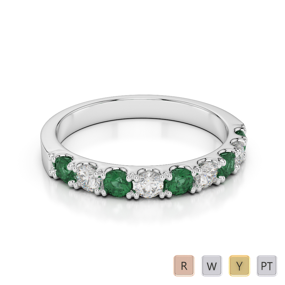 2.5 MM Gold / Platinum Round Cut Emerald and Diamond Half Eternity Ring AGDR-1124