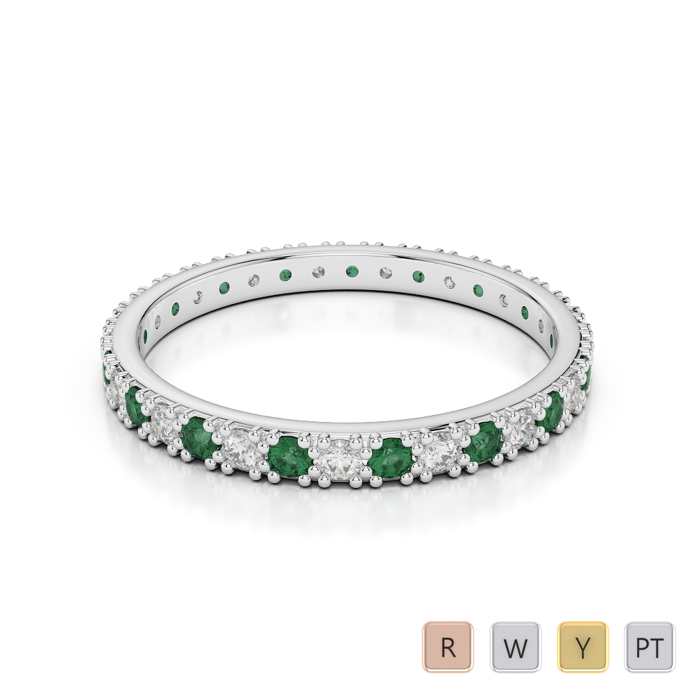 2 MM Gold / Platinum Round Cut Emerald and Diamond Full Eternity Ring AGDR-1126