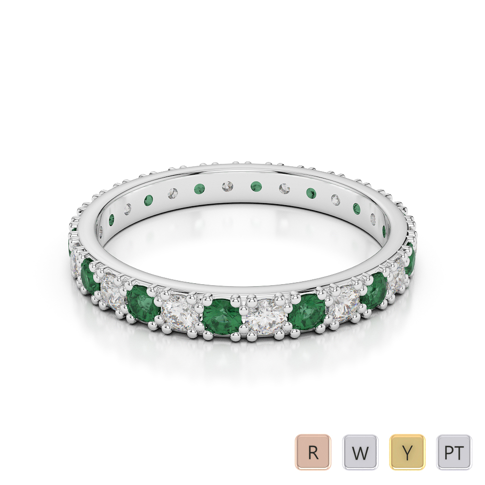 2.5 MM Gold / Platinum Round Cut Emerald and Diamond Full Eternity Ring AGDR-1127