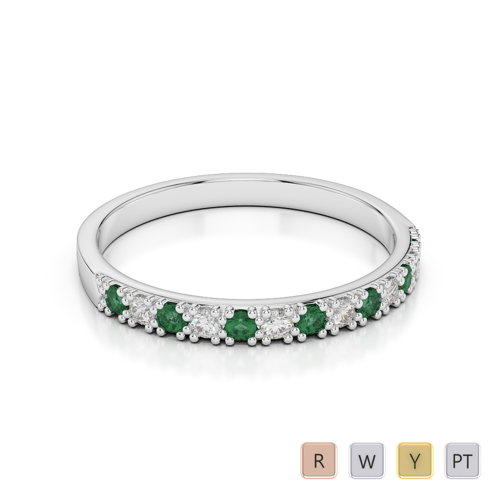 2.5 MM Gold / Platinum Round Cut Emerald and Diamond Half Eternity Ring AGDR-1129