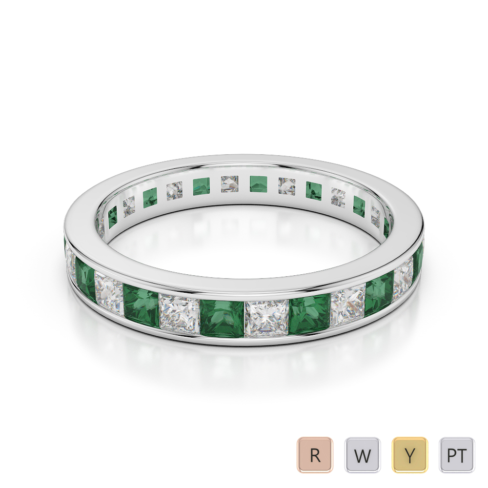 3 MM Gold / Platinum Princess Cut Emerald and Diamond Full Eternity Ring AGDR-1133