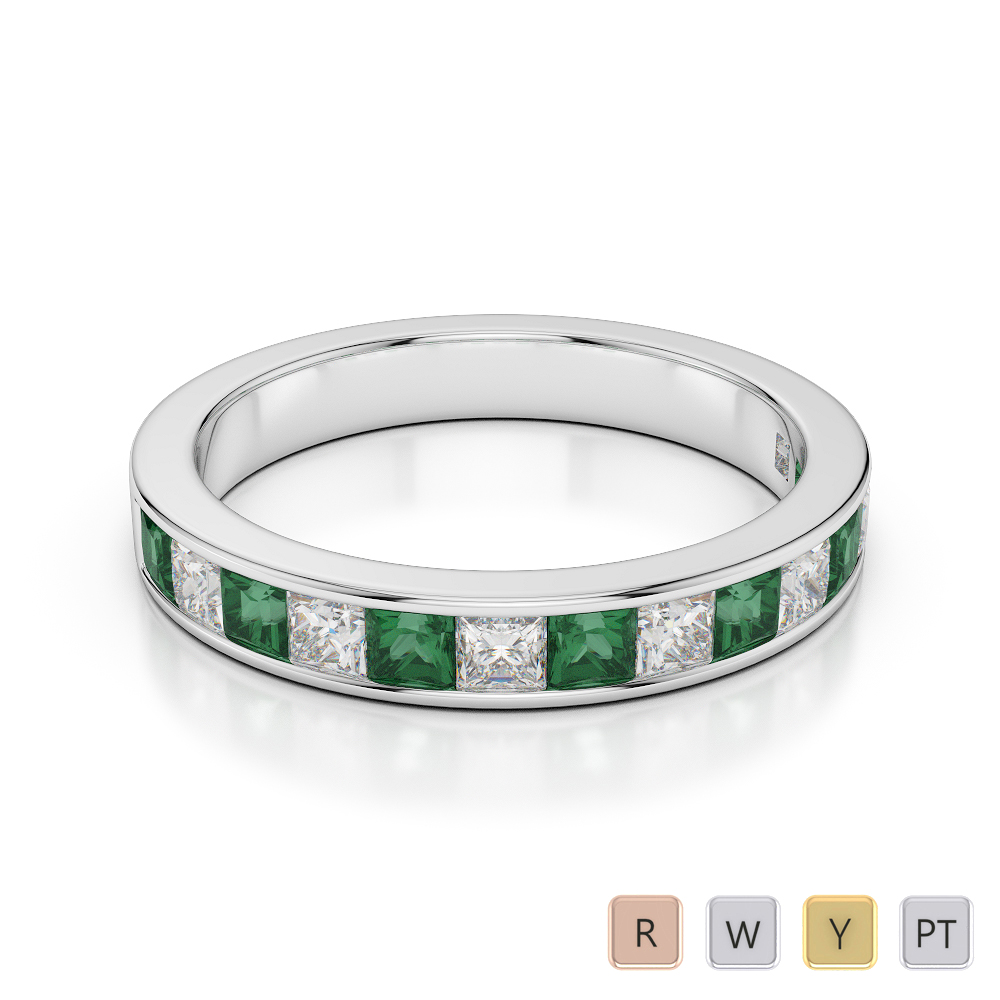 3 MM Gold / Platinum Princess Cut Emerald and Diamond Half Eternity Ring AGDR-1136