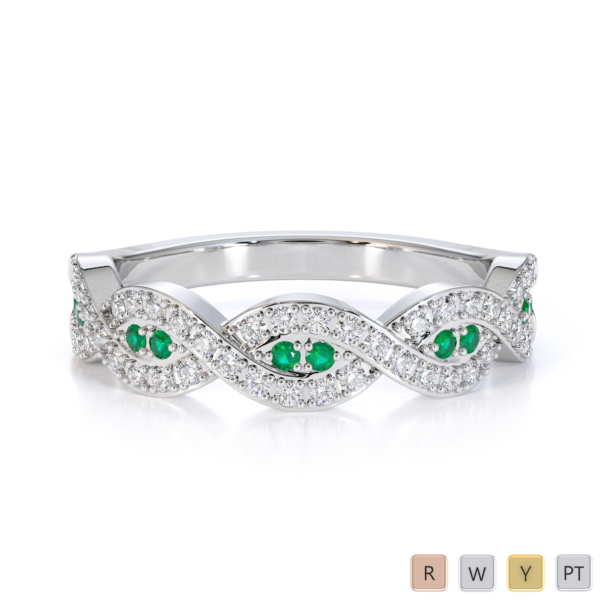 Gold / Platinum Emerald and Diamond Half Eternity Ring RZ1499