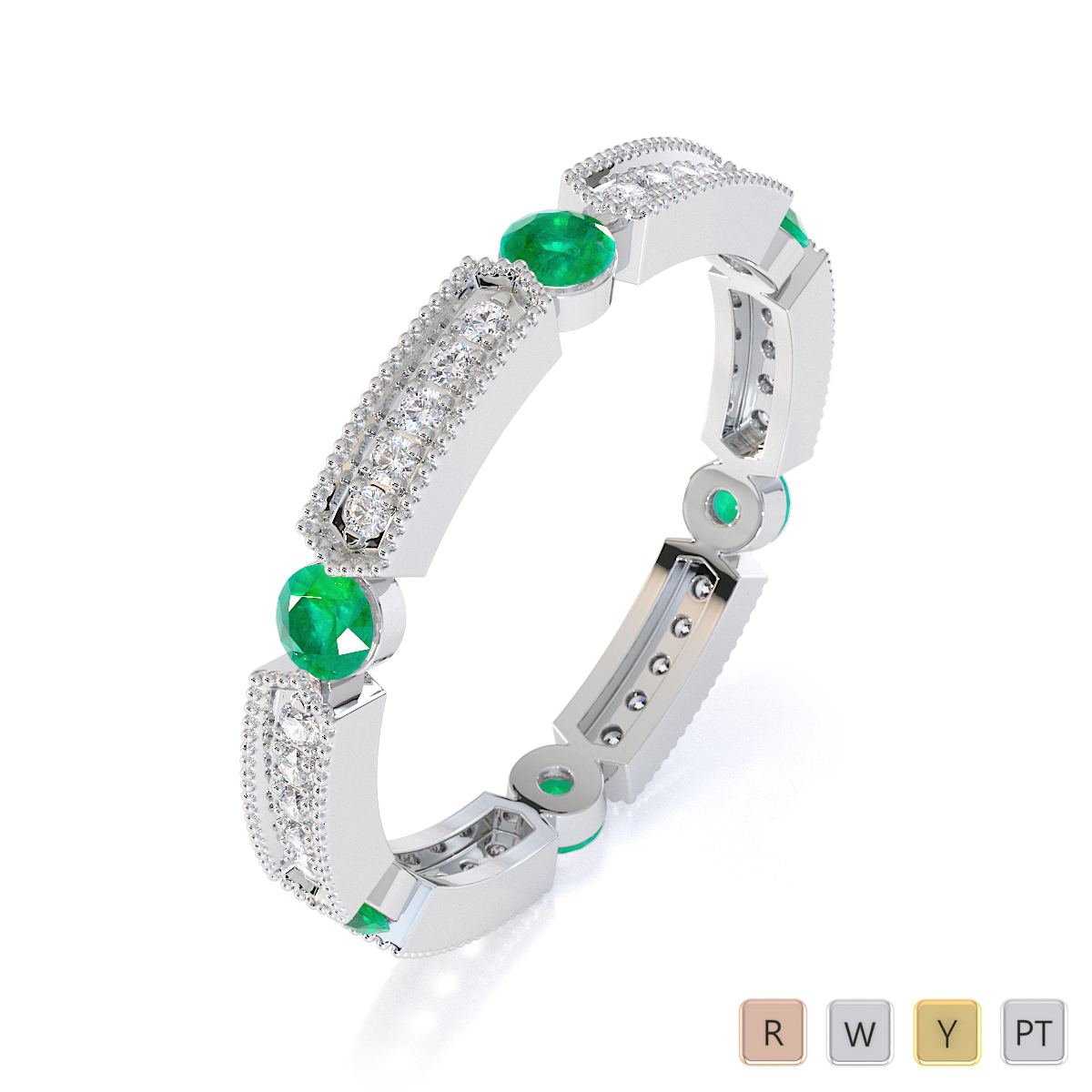 Gold / Platinum Emerald and Diamond Full Eternity Ring RZ1500