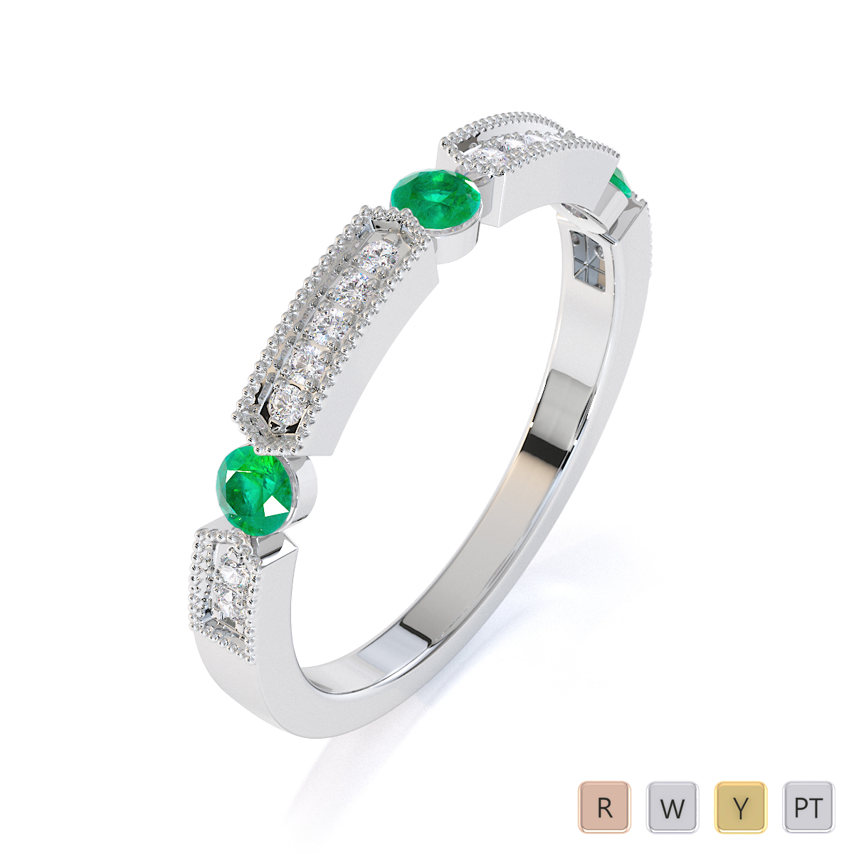 Gold / Platinum Emerald and Diamond Half Eternity Ring RZ1501