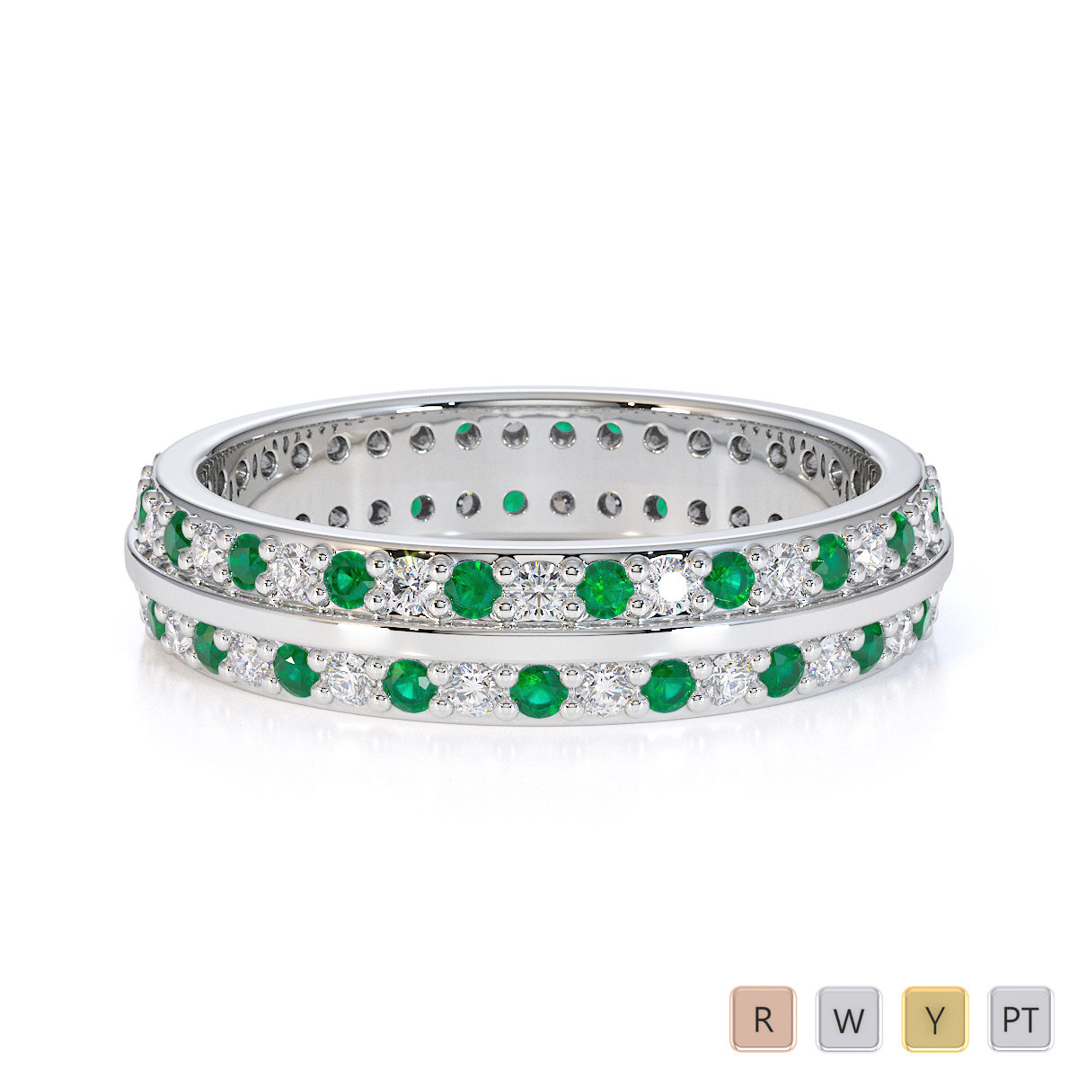 Gold / Platinum Emerald and Diamond Full Eternity Ring RZ1504
