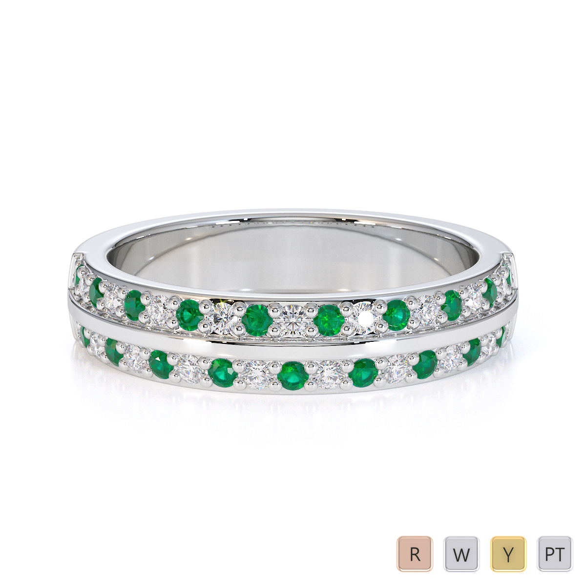Gold / Platinum Emerald and Diamond Half Eternity Ring RZ1505