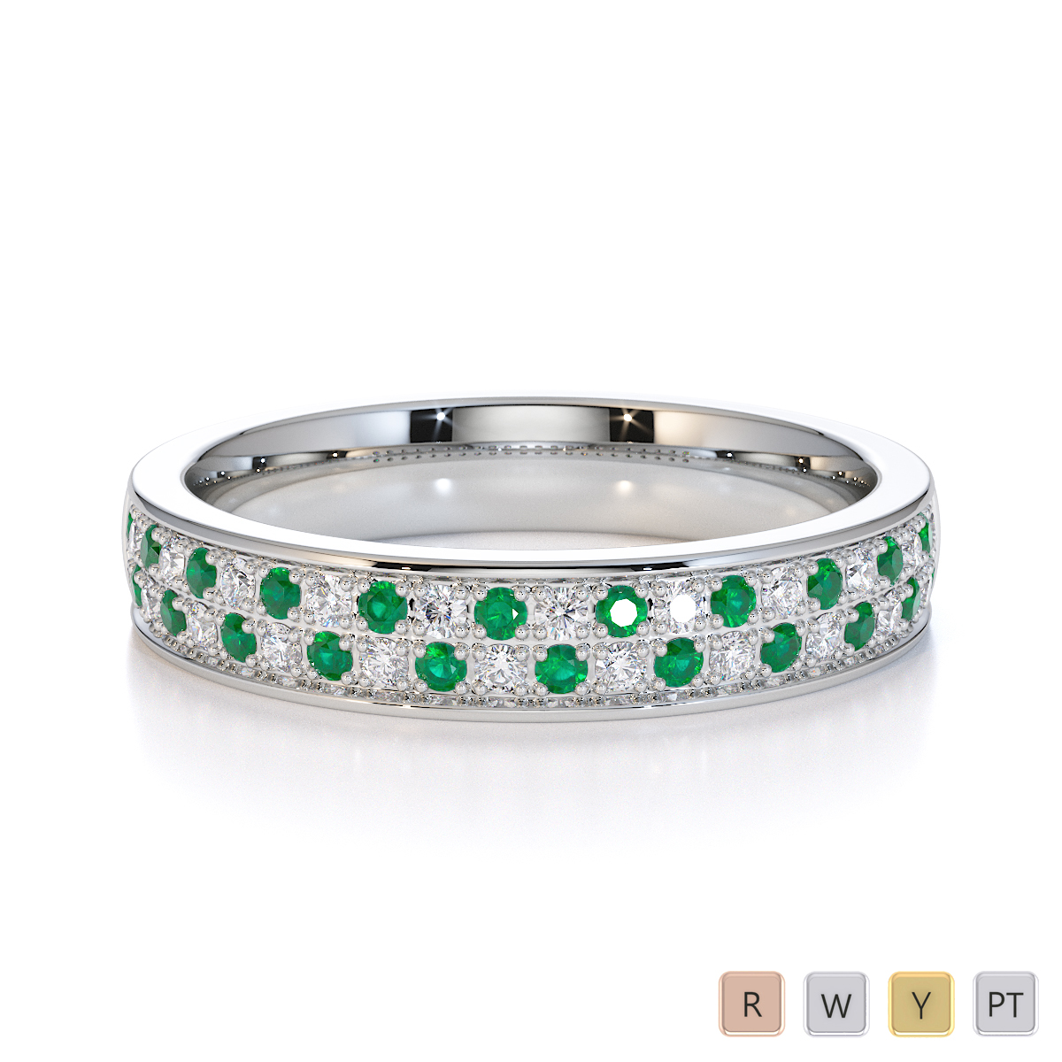 Gold / Platinum Emerald and Diamond Half Eternity Ring RZ1507