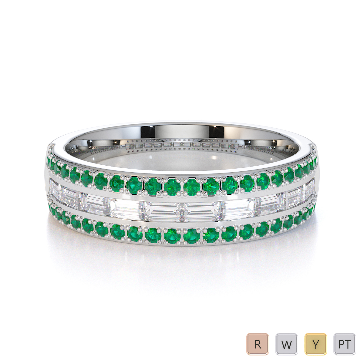 Gold / Platinum Emerald and Diamond Half Eternity Ring RZ1509