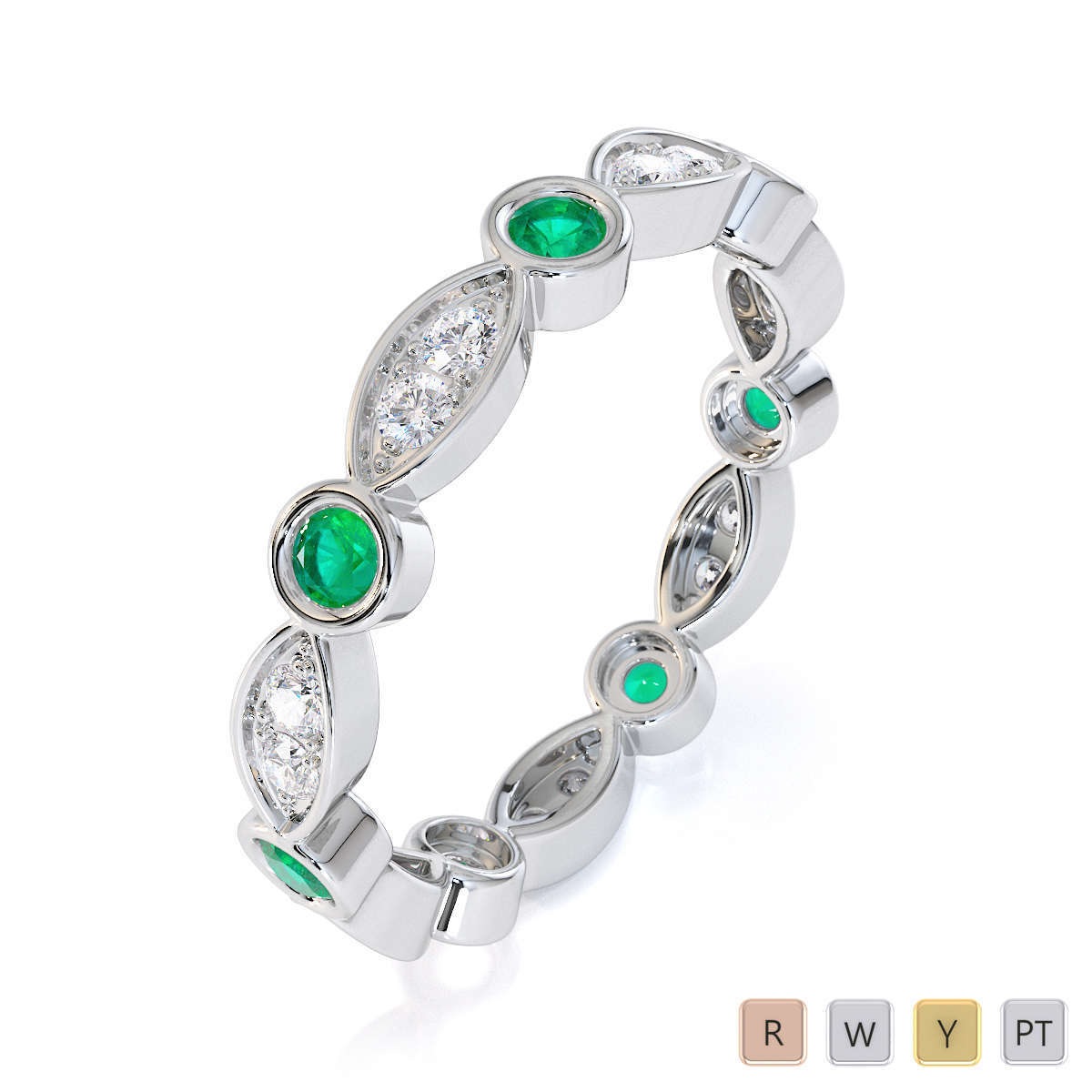 Gold / Platinum Emerald and Diamond Full Eternity Ring RZ1510