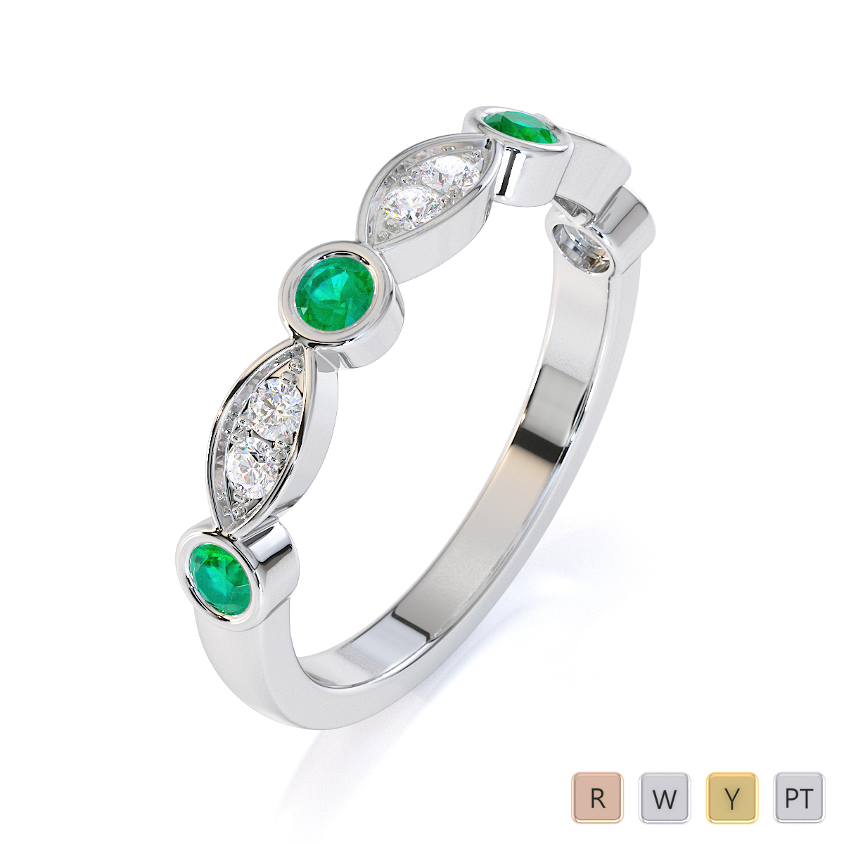 Gold / Platinum Emerald and Diamond Half Eternity Ring RZ1511