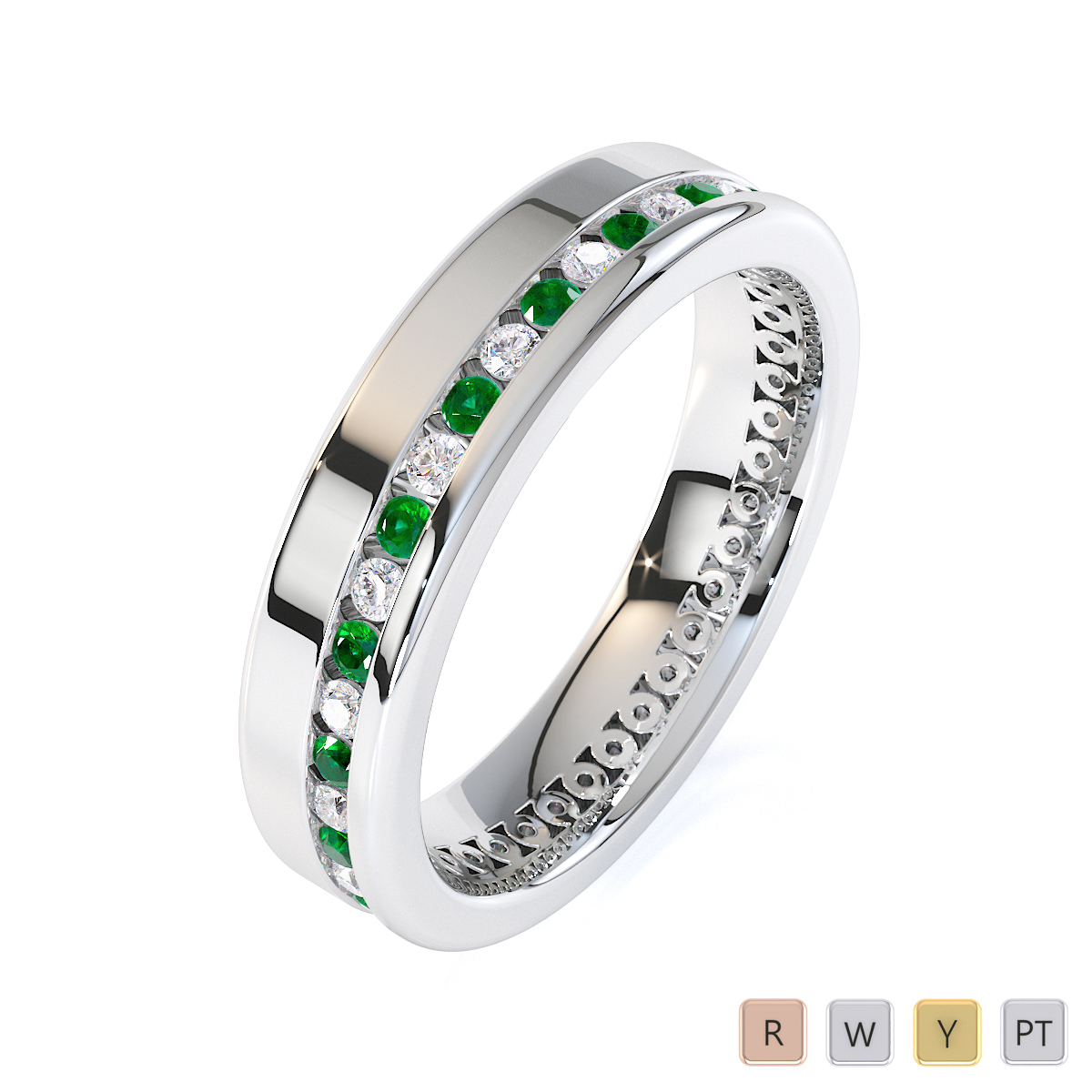 Gold / Platinum Emerald and Diamond Full Eternity Ring RZ1514