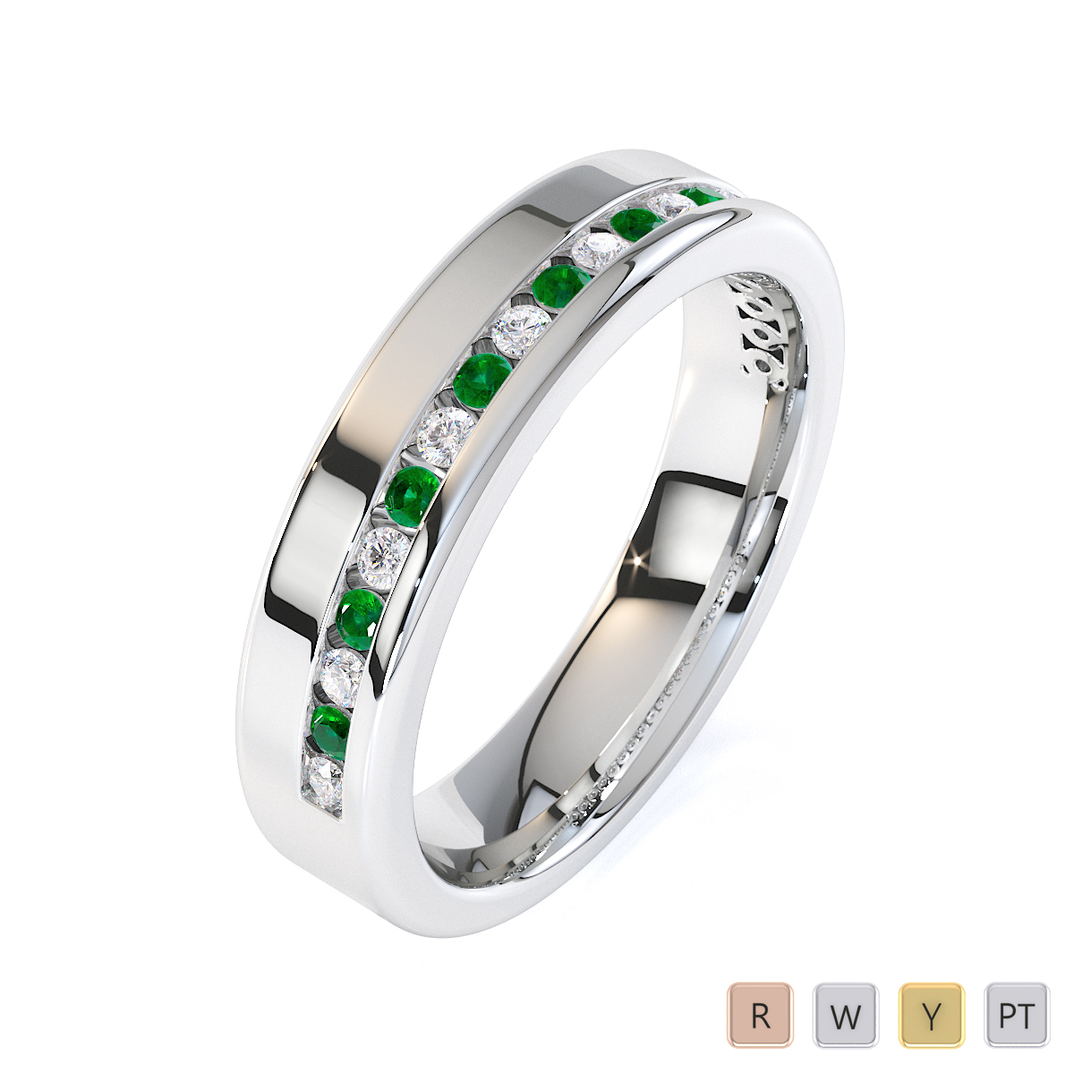 Gold / Platinum Emerald and Diamond Half Eternity Ring RZ1515