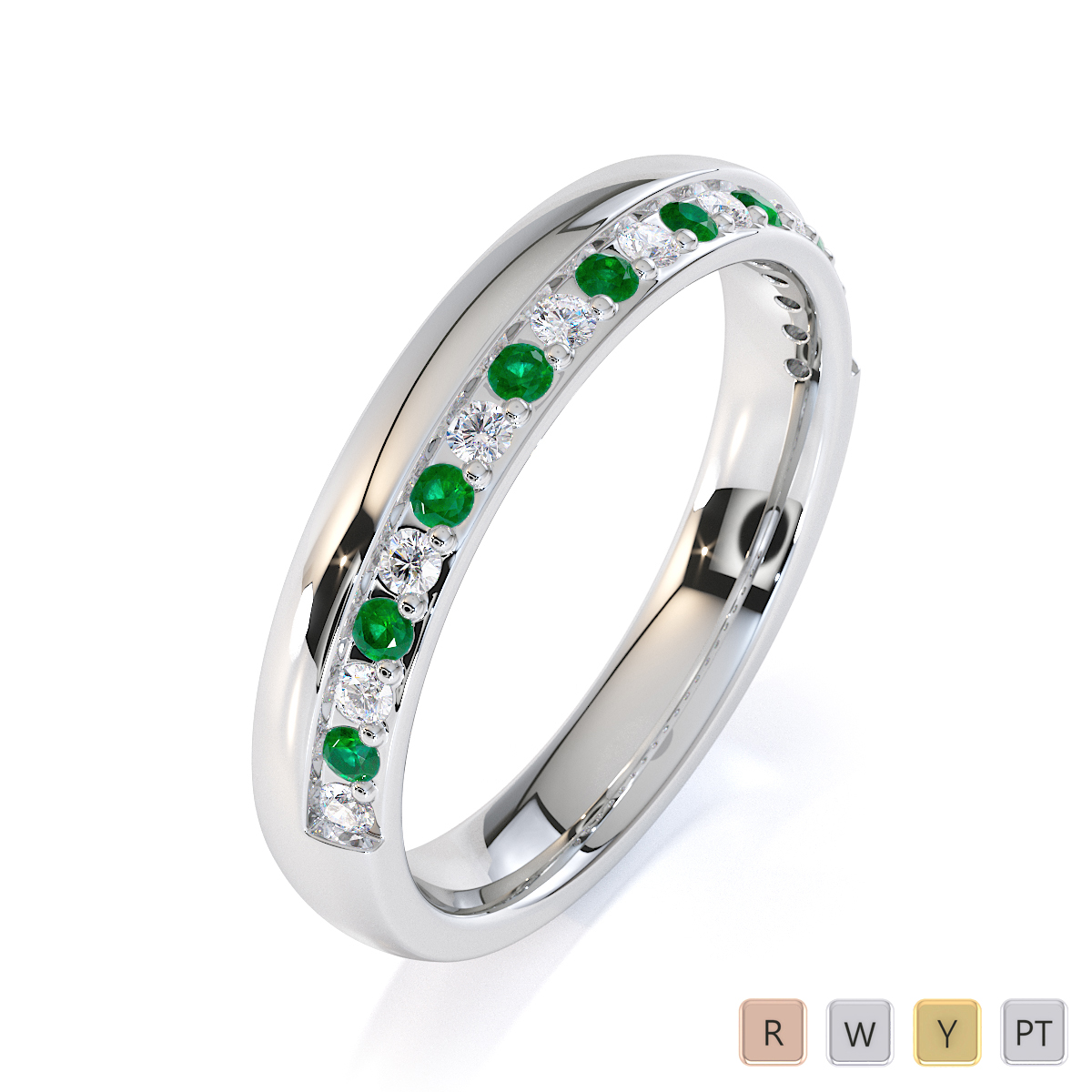 Gold / Platinum Emerald and Diamond Half Eternity Ring RZ1517