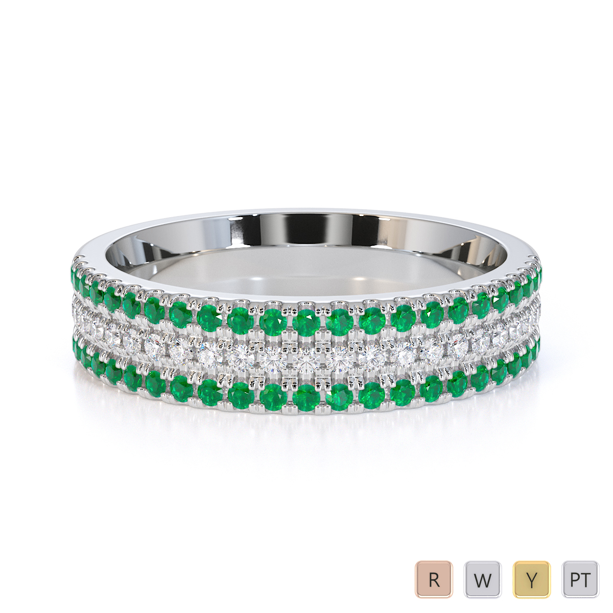 Gold / Platinum Emerald and Diamond Half Eternity Ring RZ1519