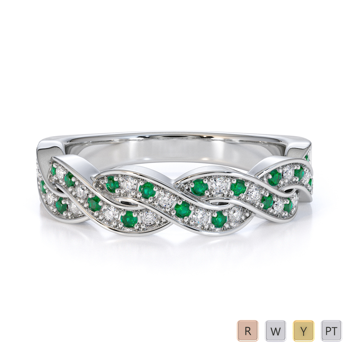 Gold / Platinum Emerald and Diamond Half Eternity Ring RZ1521